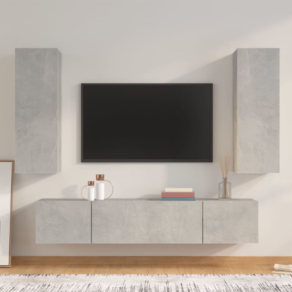 Ensemble de meubles TV 4 pièces en béton gris à base de bois