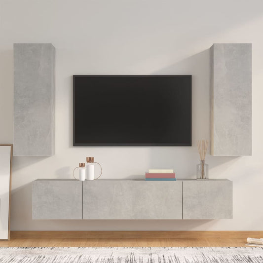 Ensemble de meubles TV 4 pièces en béton gris à base de bois