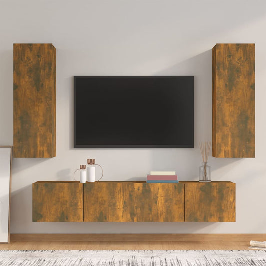Ensemble de meubles TV 4 pièces en bois de chêne fumé