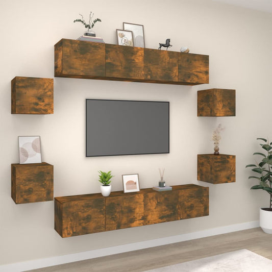 Ensemble de meubles TV 8 pièces en bois de chêne fumé