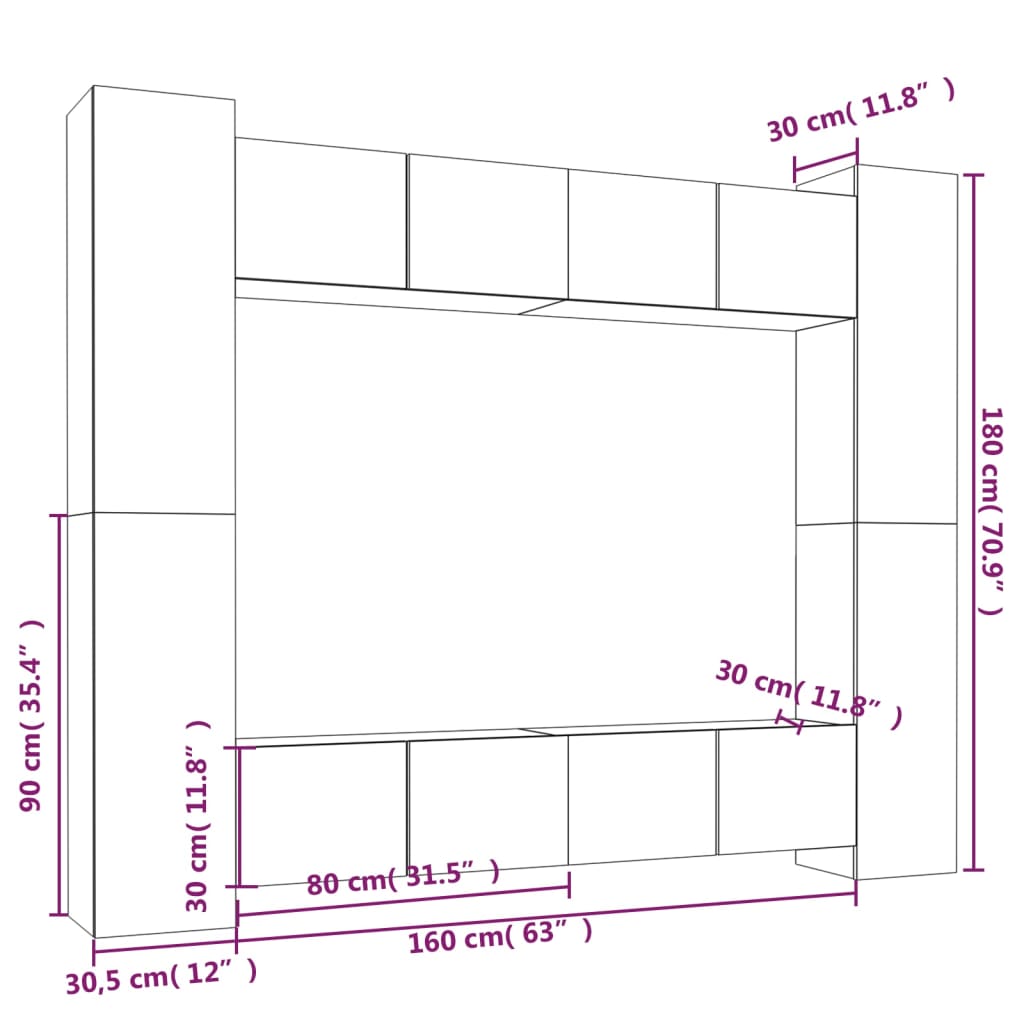 8-piece TV cabinet set Sonoma oak wood material