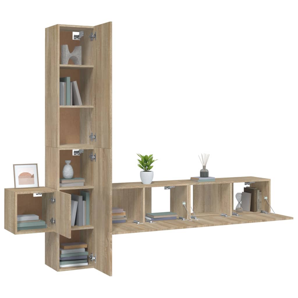 Ensemble de meubles TV 5 pièces en bois de chêne Sonoma
