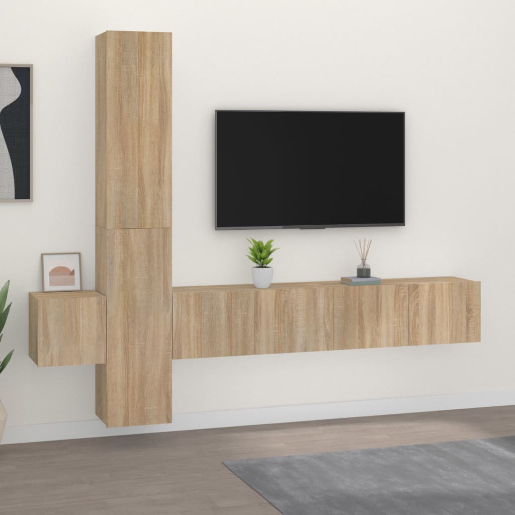 Ensemble de meubles TV 5 pièces en bois de chêne Sonoma