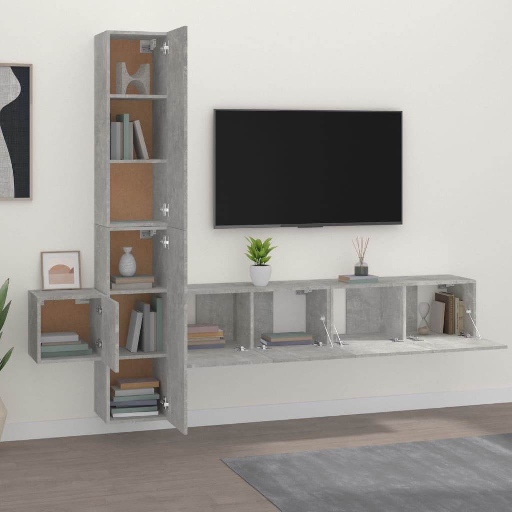 Ensemble de meubles TV 5 pièces en béton gris à base de bois