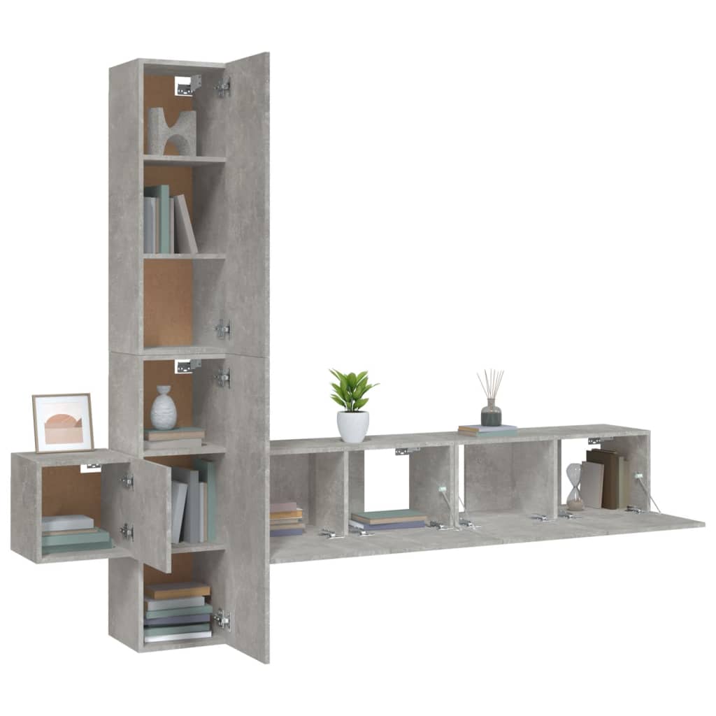 Ensemble de meubles TV 5 pièces en béton gris à base de bois