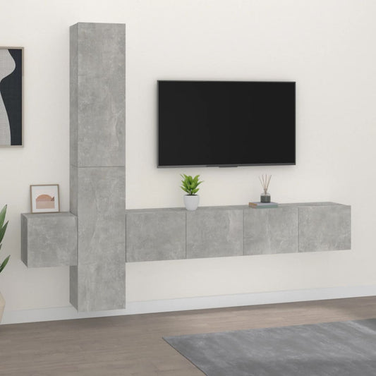Ensemble de meubles TV 5 pièces en béton gris à base de bois