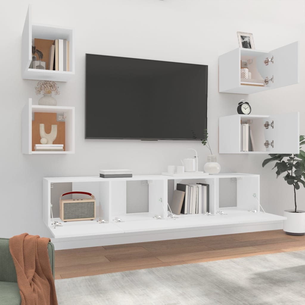 Ensemble de meubles TV 6 pièces en bois blanc