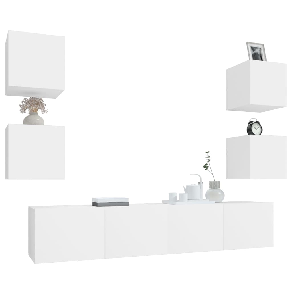 Ensemble de meubles TV 6 pièces en bois blanc