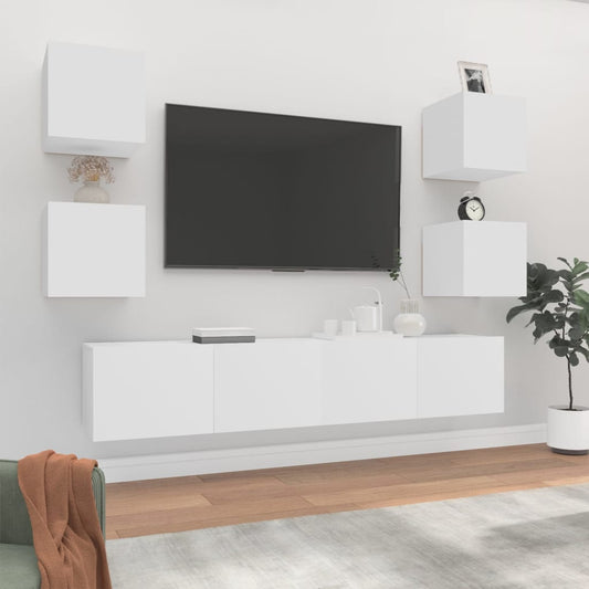 Ensemble de meubles TV 6 pièces en bois blanc
