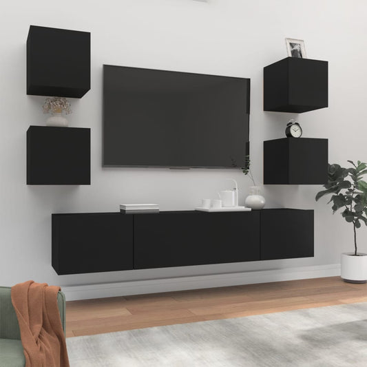 Ensemble de meubles TV 6 pièces, matériau à base de bois noir