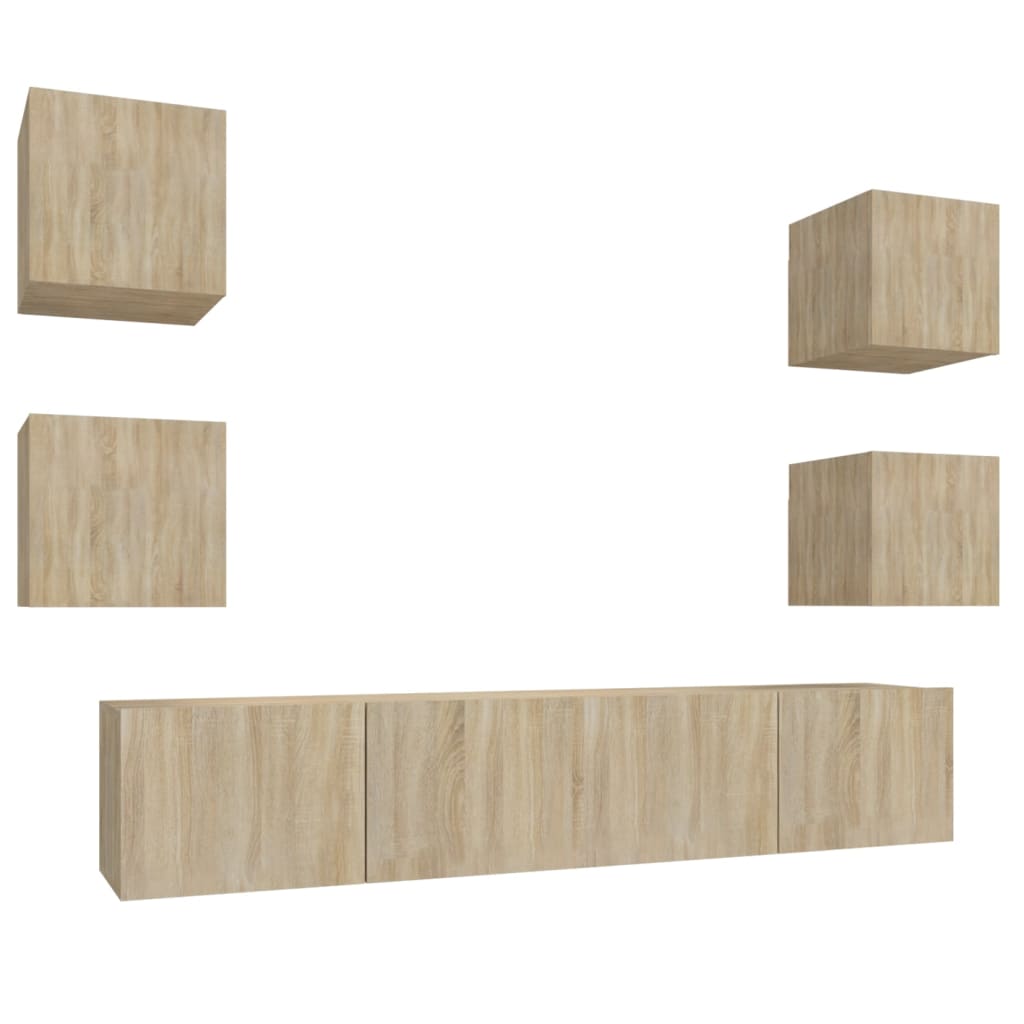 Ensemble de meubles TV 6 pièces en bois de chêne Sonoma