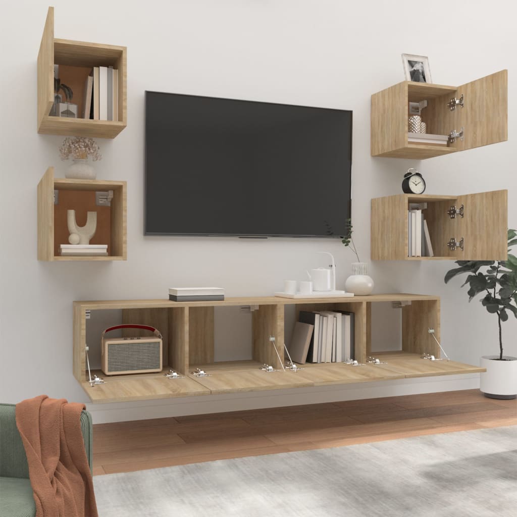 Ensemble de meubles TV 6 pièces en bois de chêne Sonoma