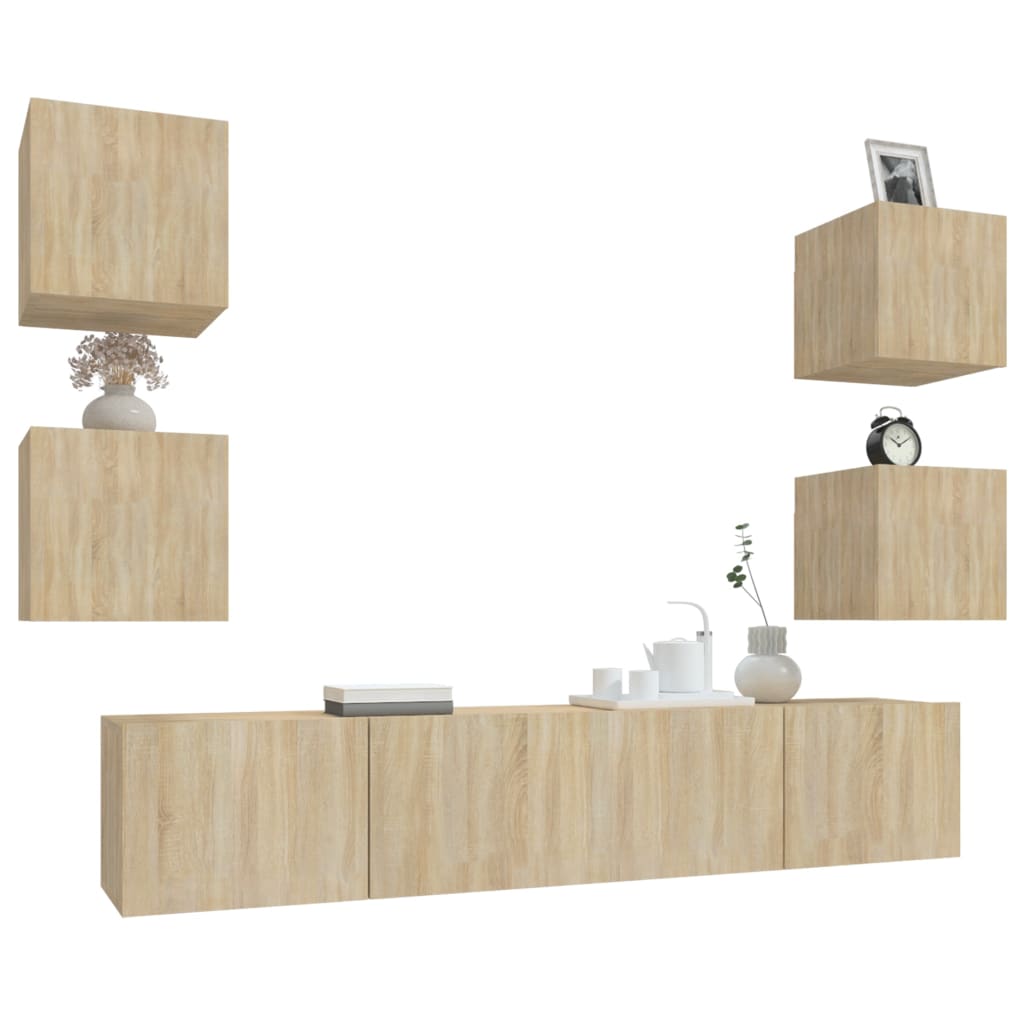 Ensemble de meubles TV 6 pièces en bois de chêne Sonoma