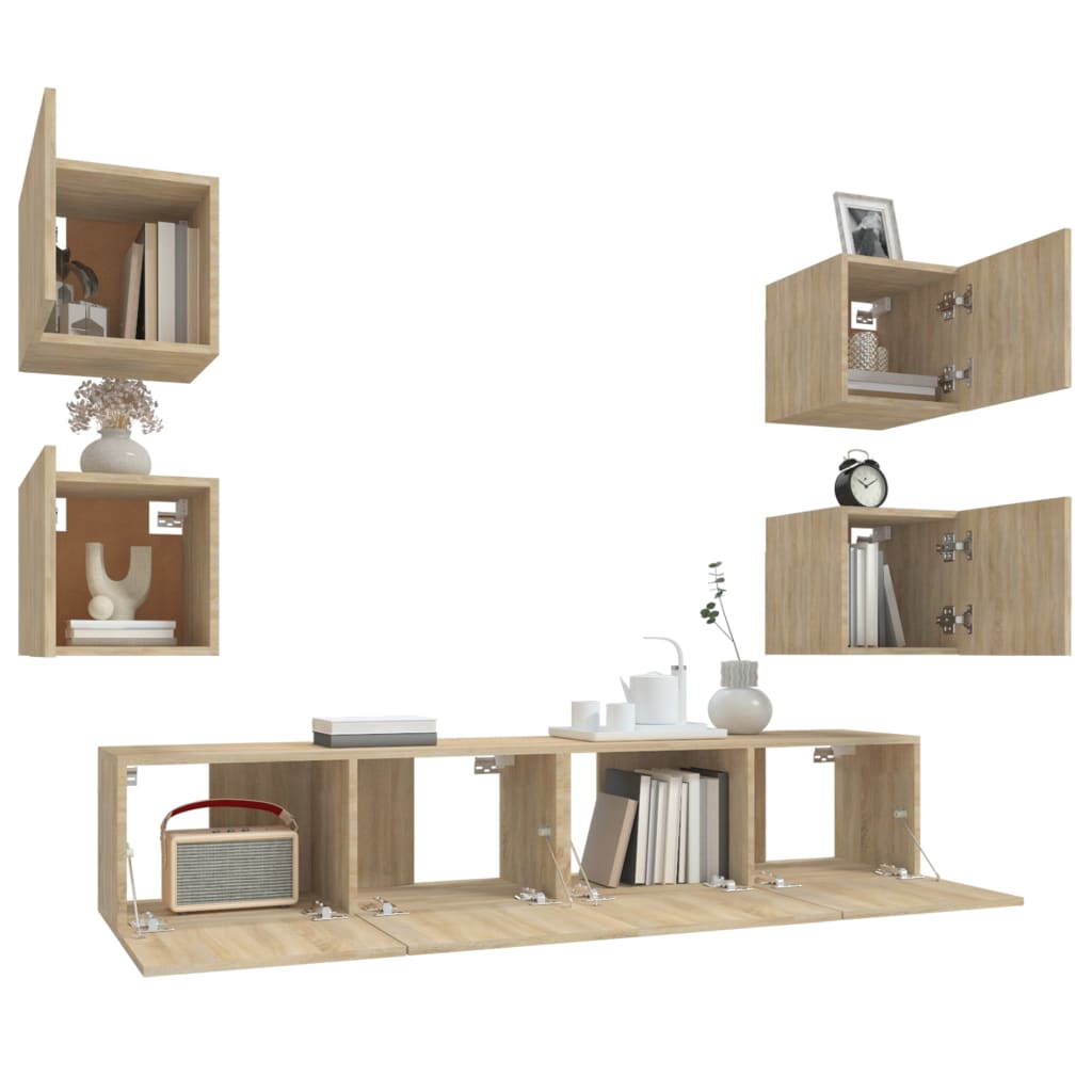 Ensemble de meubles TV 6 pièces en bois de chêne Sonoma