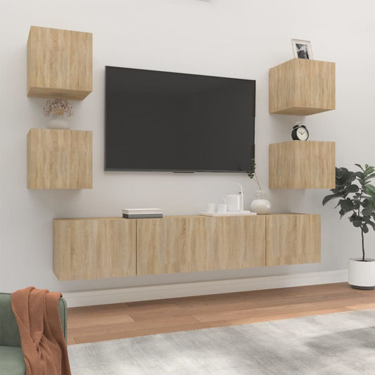Ensemble de meubles TV 6 pièces en bois de chêne Sonoma