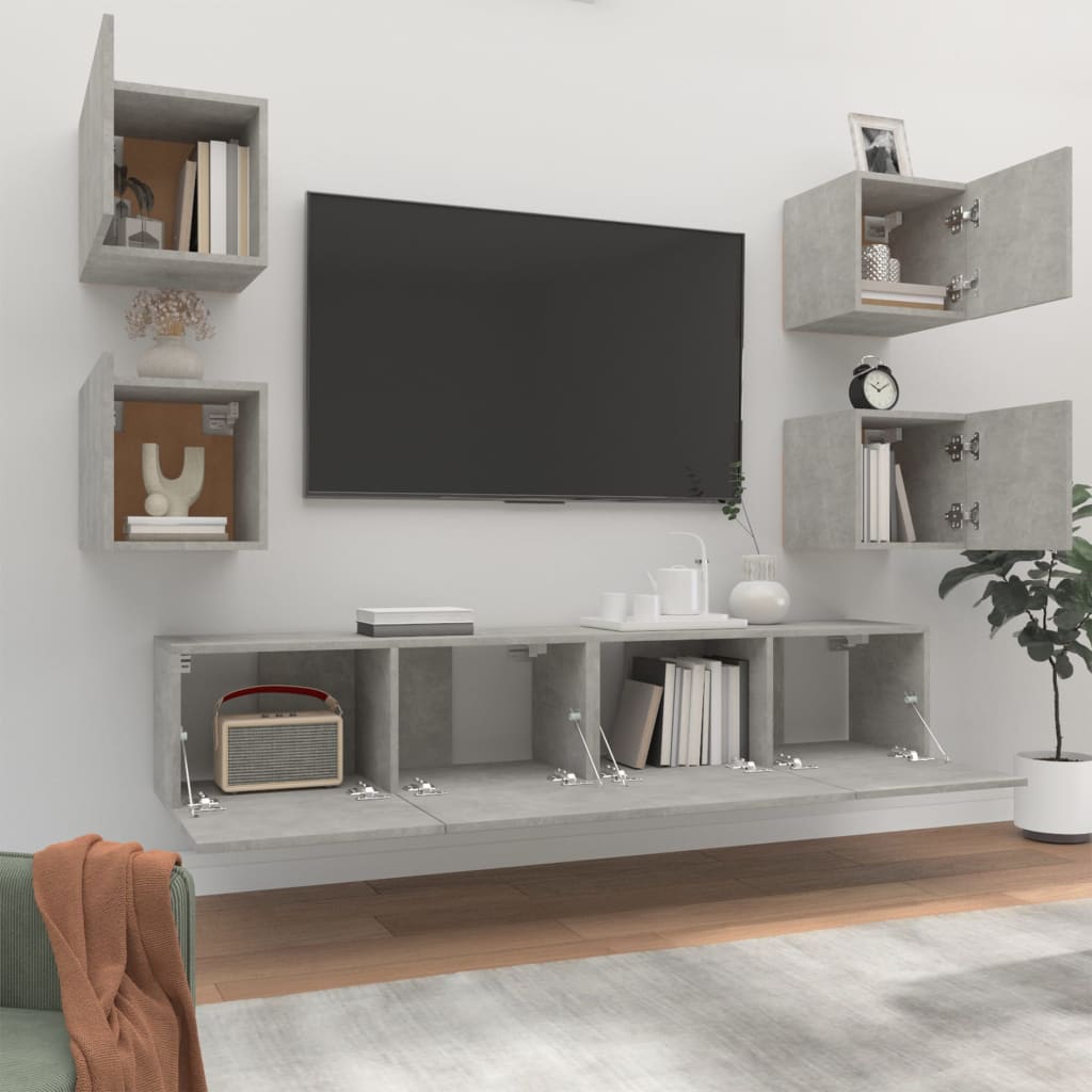 Ensemble de meubles TV 6 pièces en béton gris à base de bois