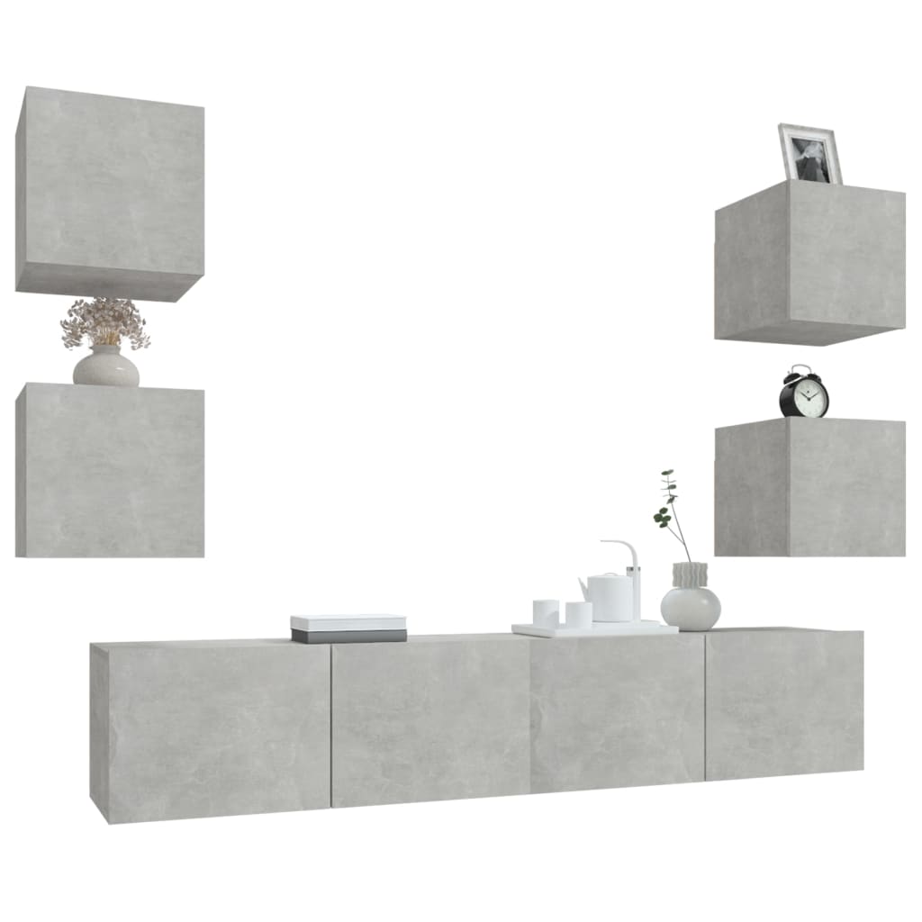 Ensemble de meubles TV 6 pièces en béton gris à base de bois