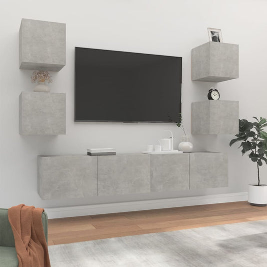 Ensemble de meubles TV 6 pièces en béton gris à base de bois