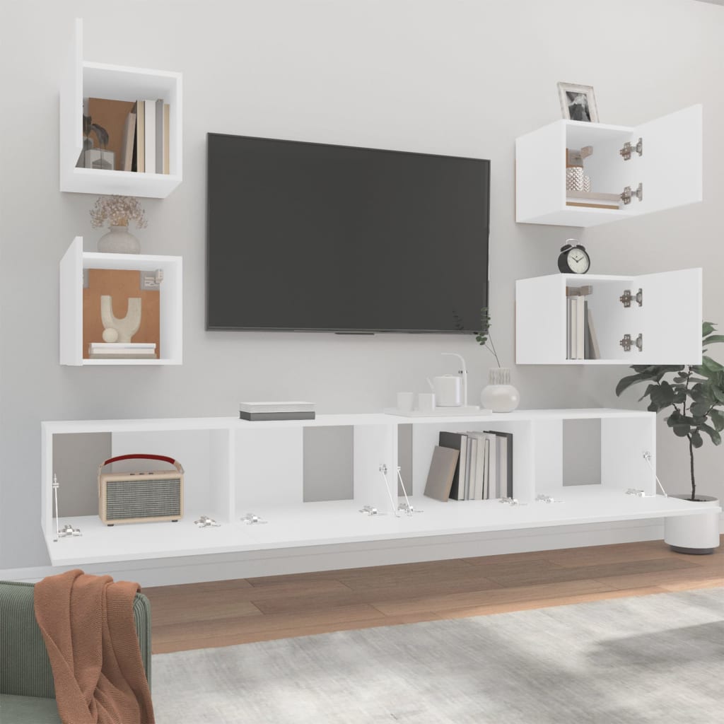 Ensemble de meubles TV 6 pièces en bois blanc