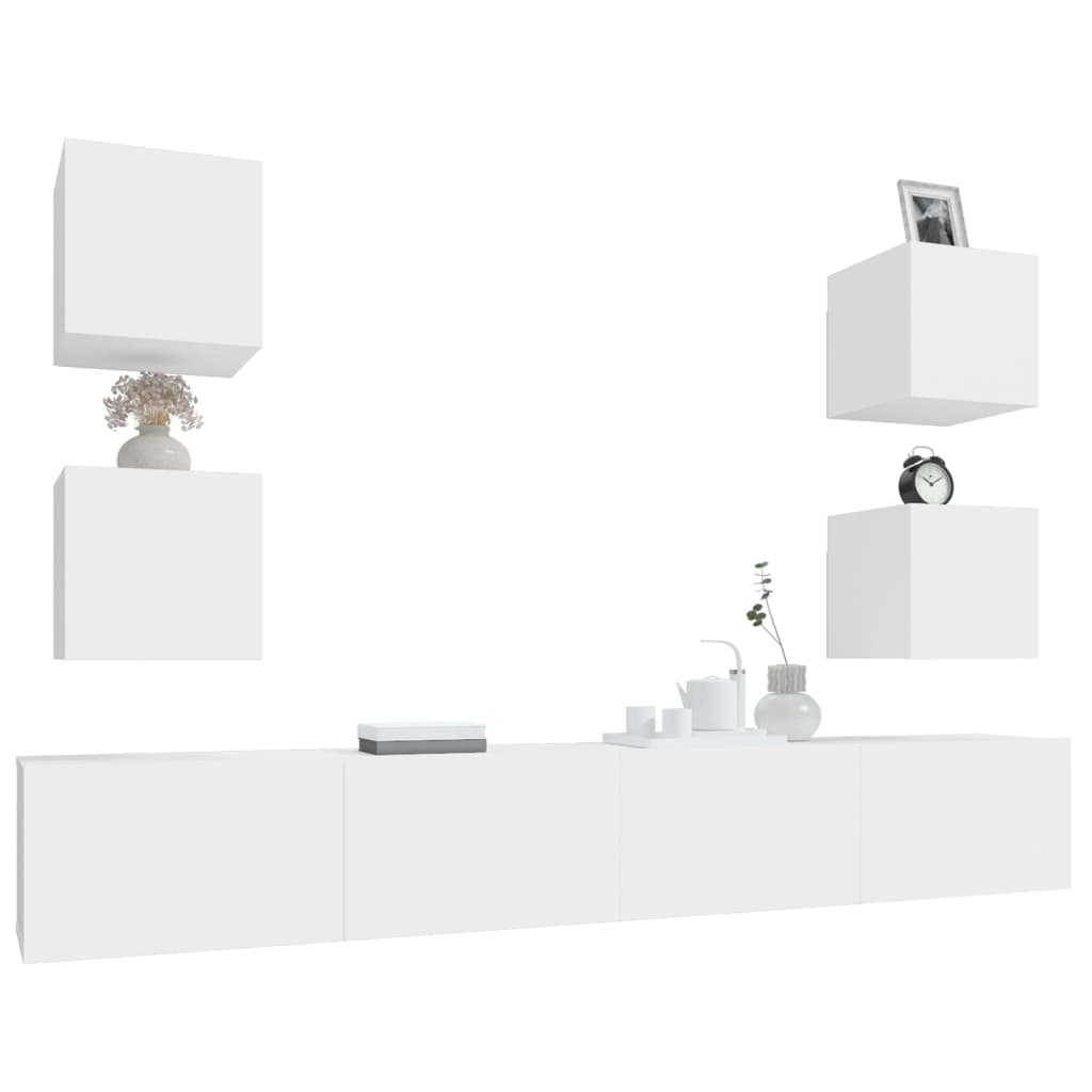 Ensemble de meubles TV 6 pièces en bois blanc