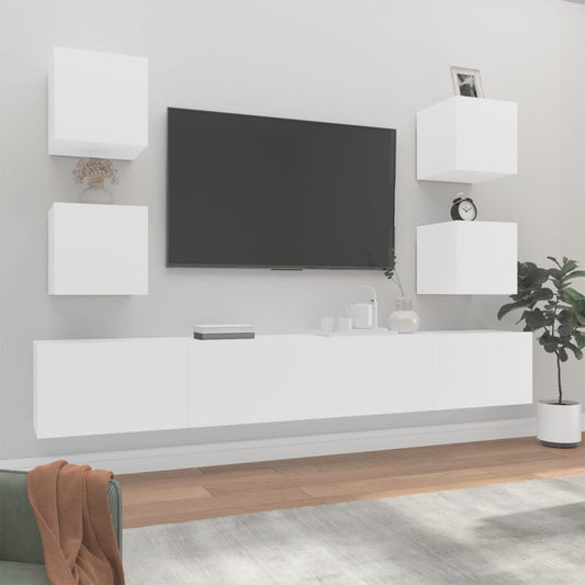 Ensemble de meubles TV 6 pièces en bois blanc