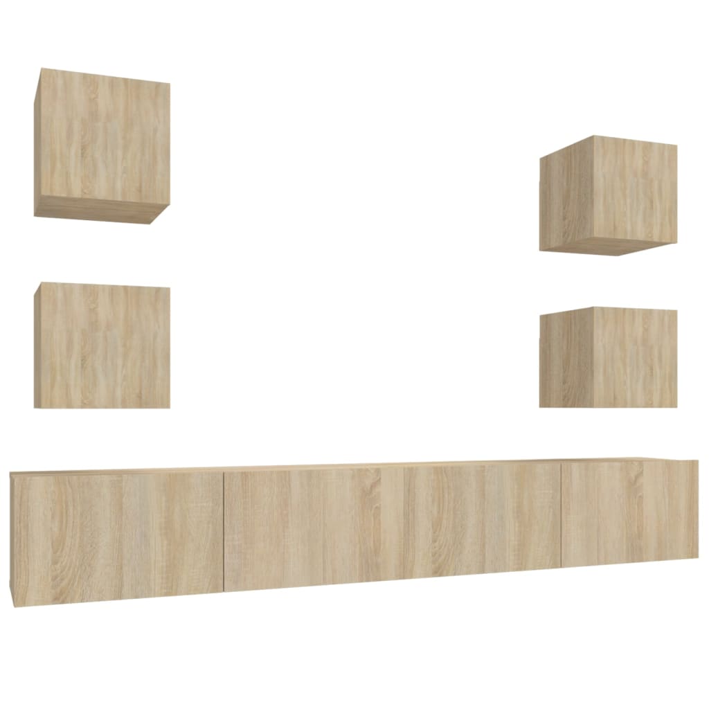 Ensemble de meubles TV 6 pièces en bois de chêne Sonoma