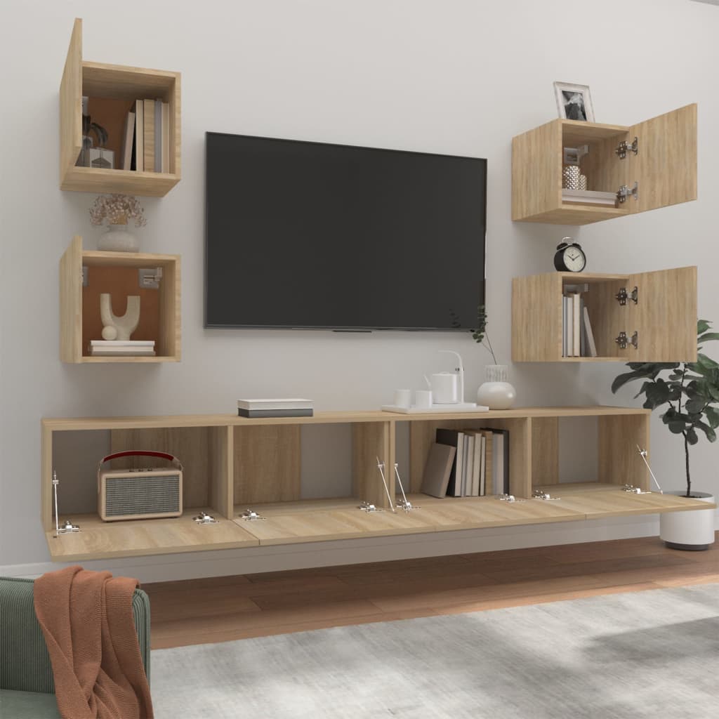 Ensemble de meubles TV 6 pièces en bois de chêne Sonoma