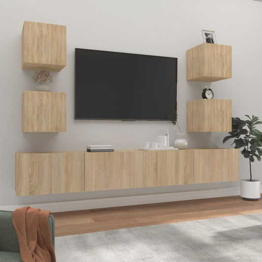 Ensemble de meubles TV 6 pièces en bois de chêne Sonoma