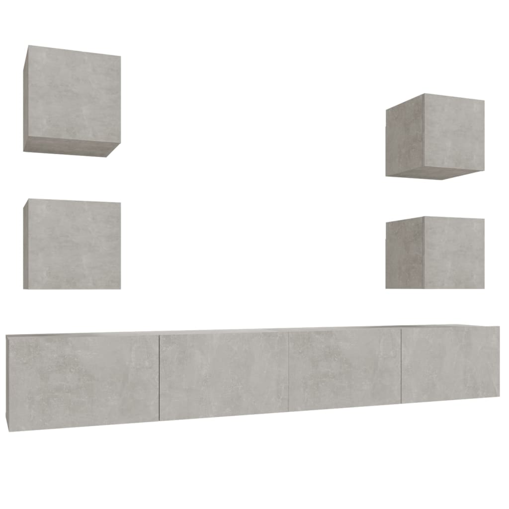 Ensemble de meubles TV 6 pièces en béton gris à base de bois