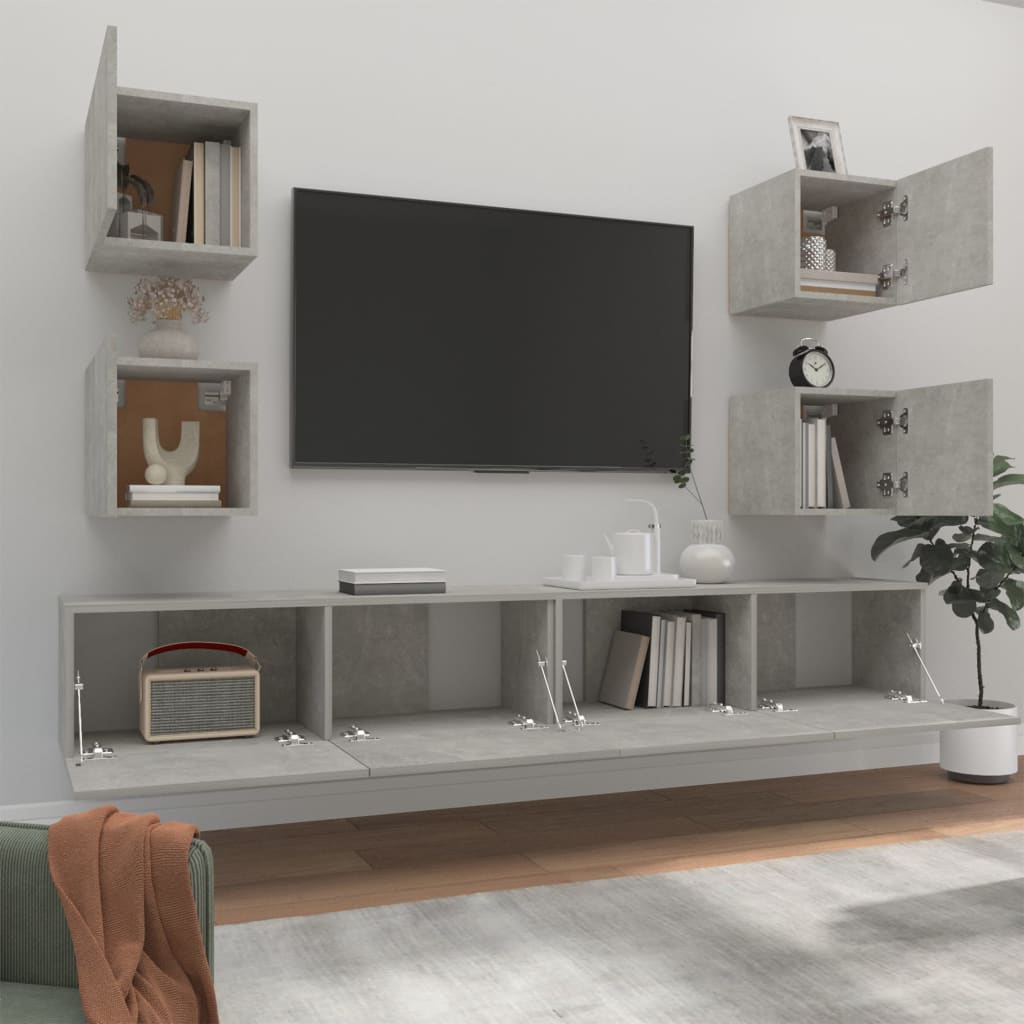 Ensemble de meubles TV 6 pièces en béton gris à base de bois
