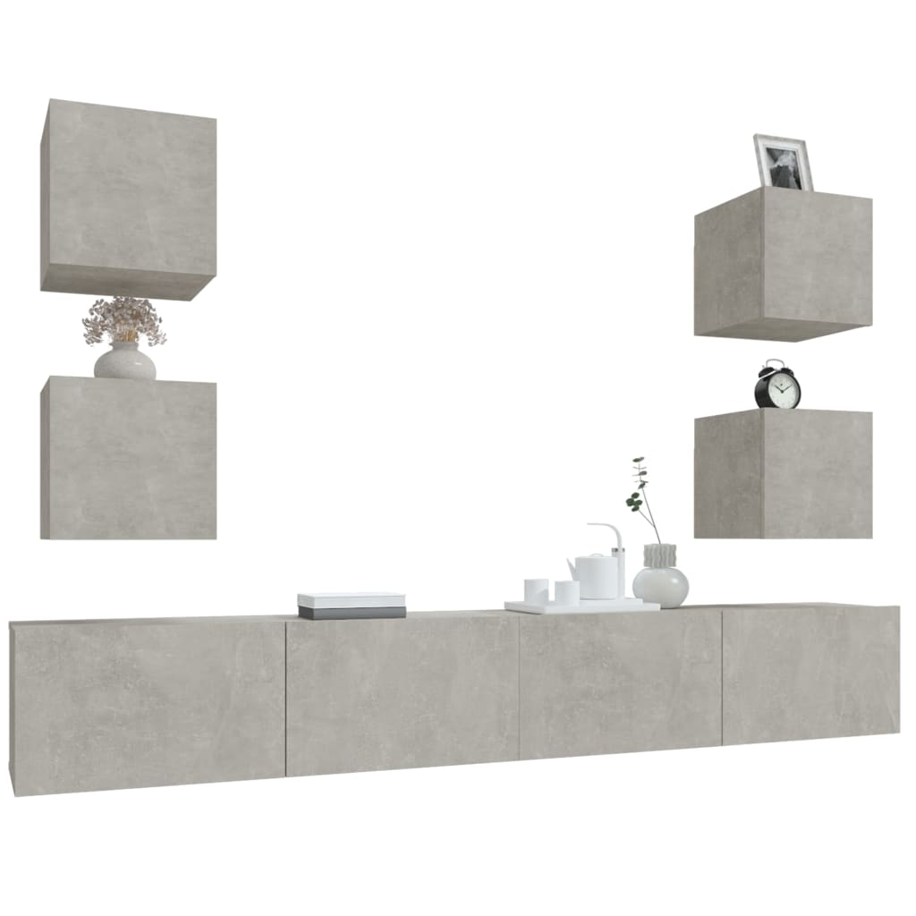 Ensemble de meubles TV 6 pièces en béton gris à base de bois