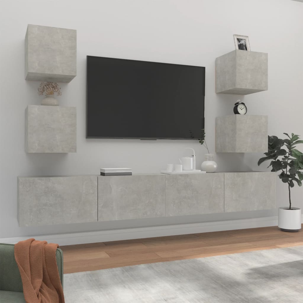 Ensemble de meubles TV 6 pièces en béton gris à base de bois