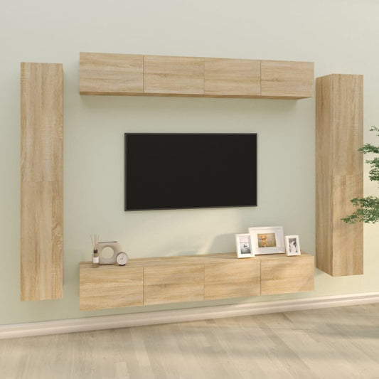 Ensemble de meubles TV 8 pièces en bois de chêne Sonoma