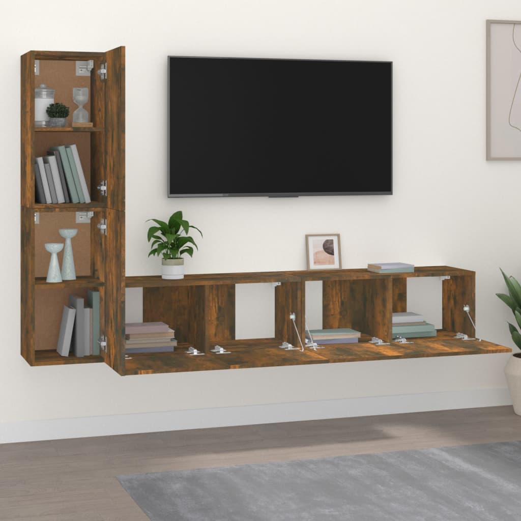 Ensemble de meubles TV 4 pièces en bois de chêne fumé