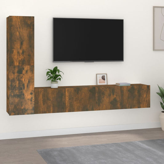 Ensemble de meubles TV 4 pièces en bois de chêne fumé
