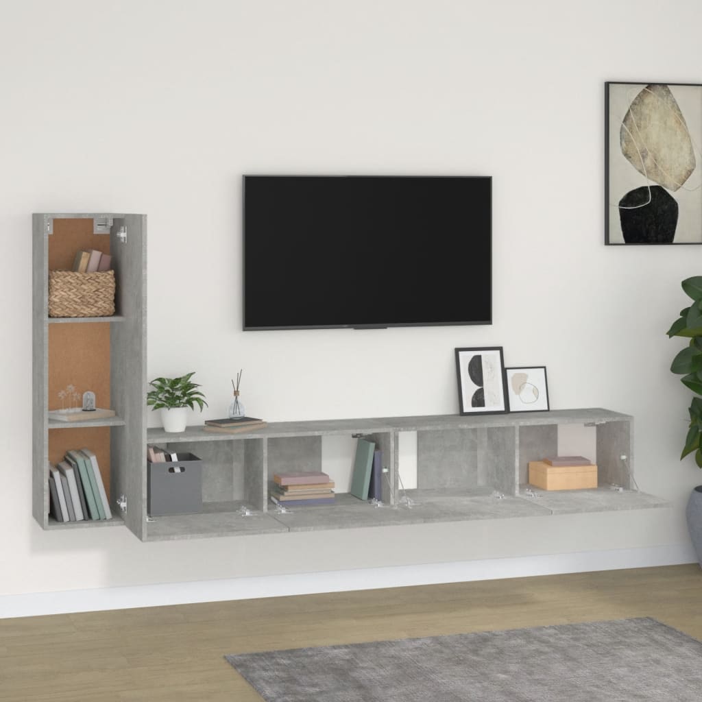 Ensemble de meubles TV 3 pièces en béton gris à base de bois