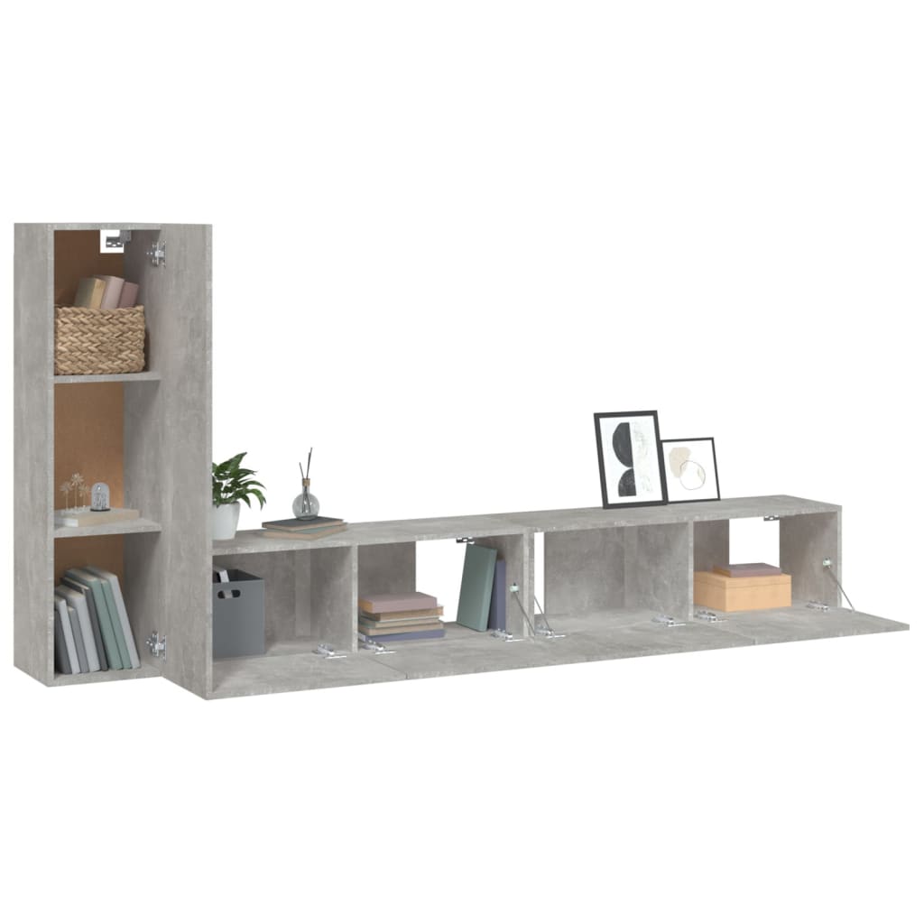 Ensemble de meubles TV 3 pièces en béton gris à base de bois