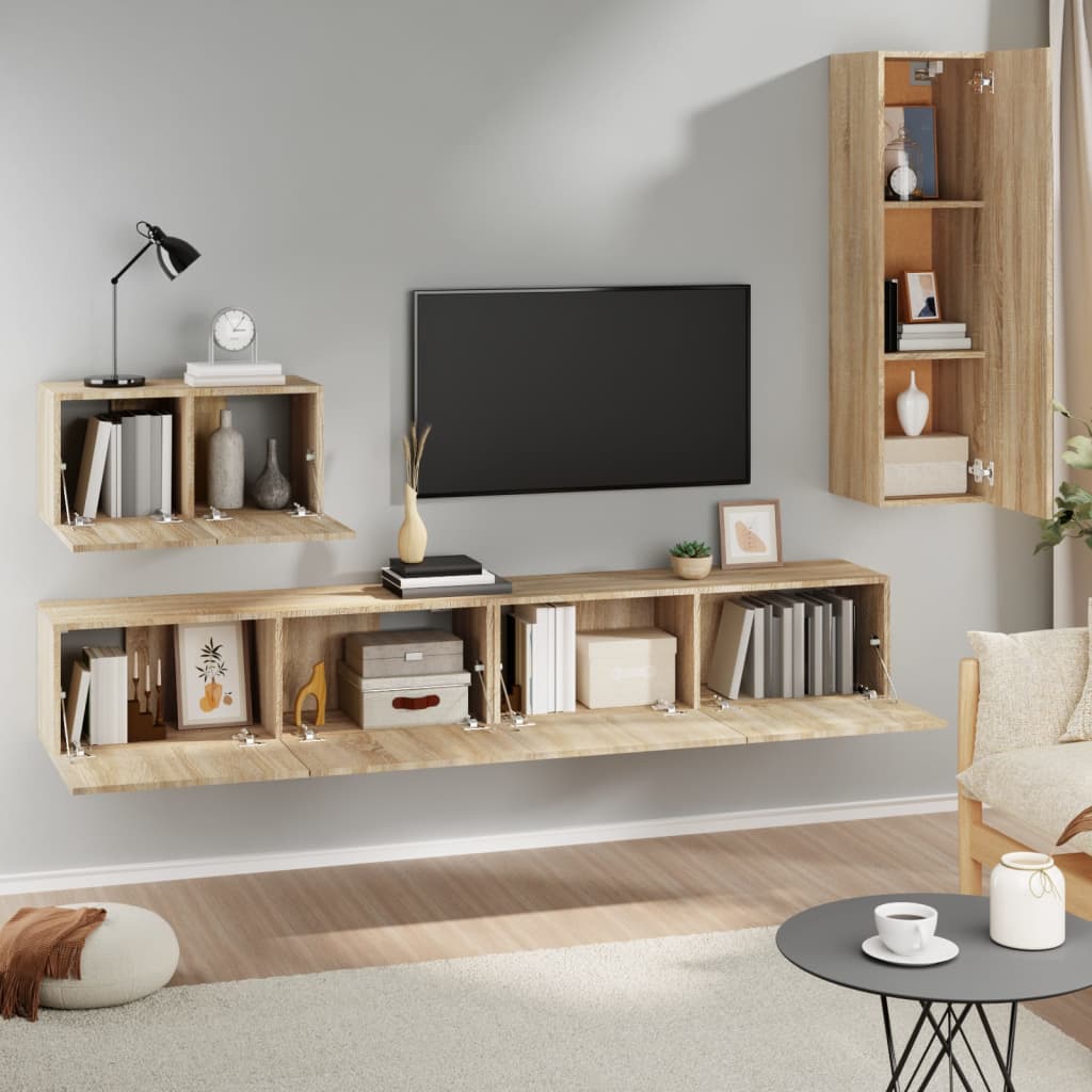 Ensemble de meubles TV 4 pièces en bois de chêne Sonoma