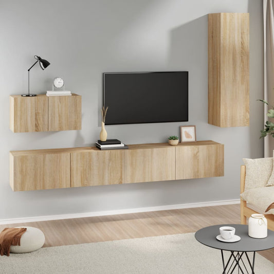 Ensemble de meubles TV 4 pièces en bois de chêne Sonoma