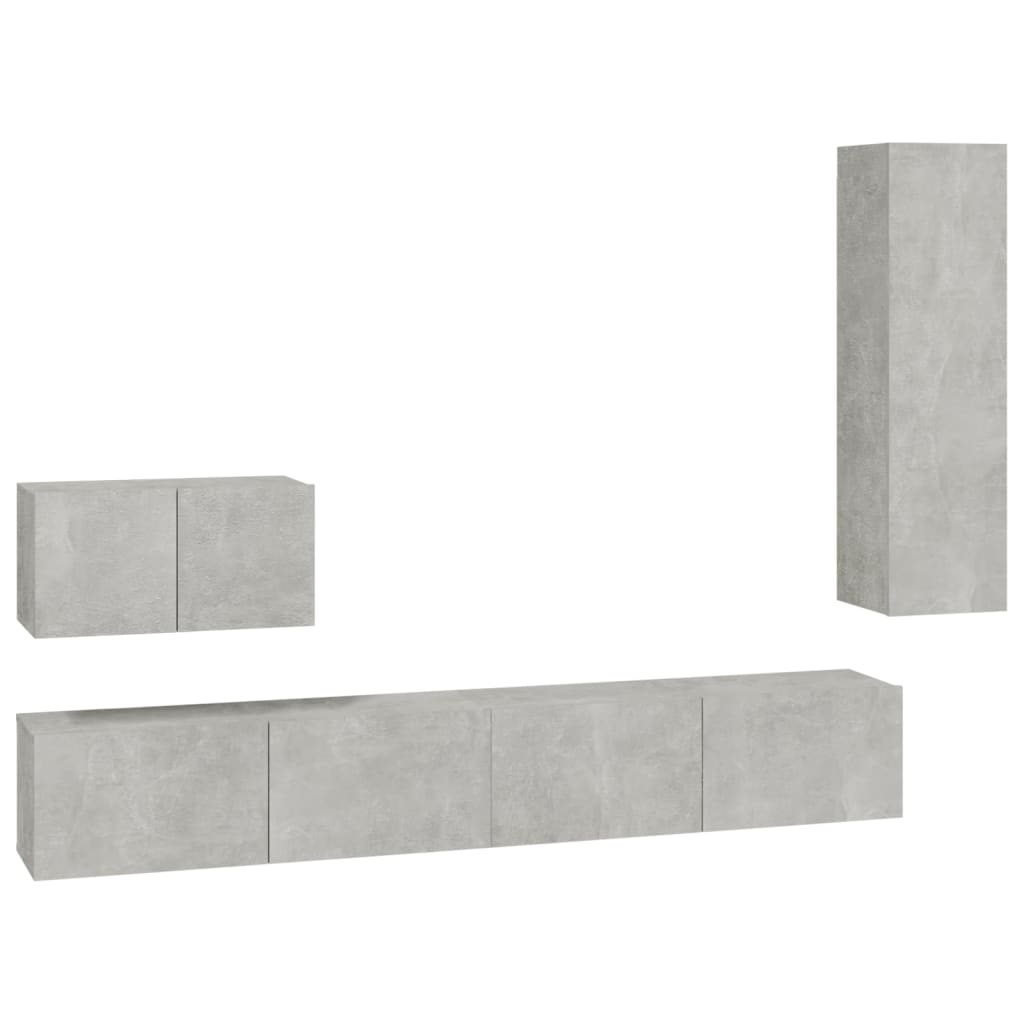 Ensemble de meubles TV 4 pièces en béton gris à base de bois