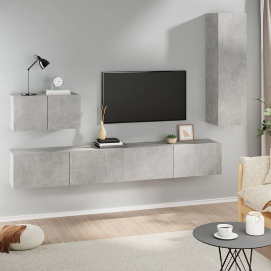 Ensemble de meubles TV 4 pièces en béton gris à base de bois