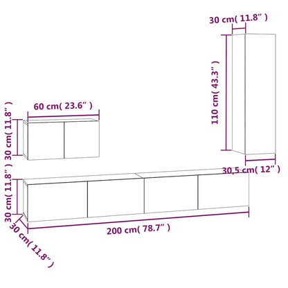 4-tlg. TV-Schrank-Set Räuchereiche Holzwerkstoff