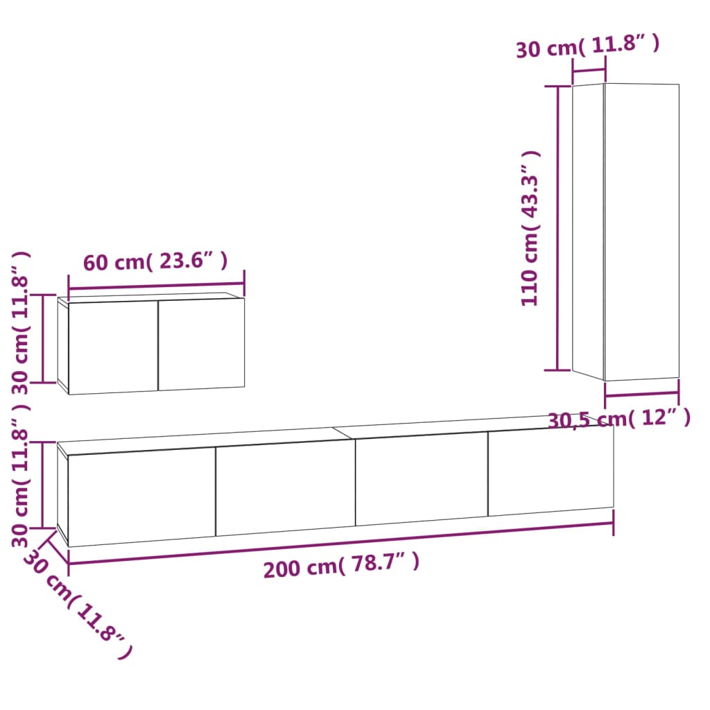 4-tlg. TV-Schrank-Set Räuchereiche Holzwerkstoff