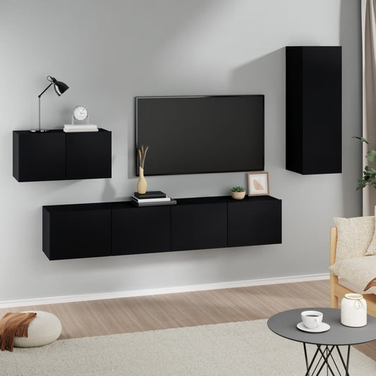 Ensemble de meubles TV 4 pièces en bois noir