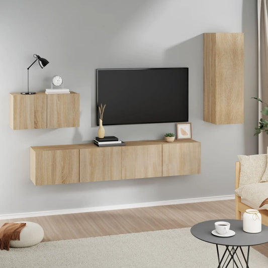 Ensemble de meubles TV 4 pièces en bois de chêne Sonoma