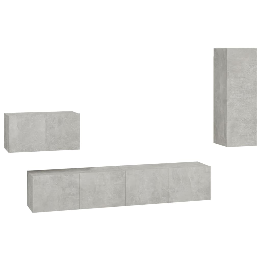 Ensemble de meubles TV 4 pièces en béton gris à base de bois
