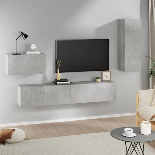 Ensemble de meubles TV 4 pièces en béton gris à base de bois