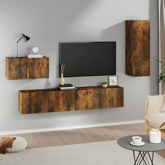 Ensemble de meubles TV 4 pièces en bois de chêne fumé
