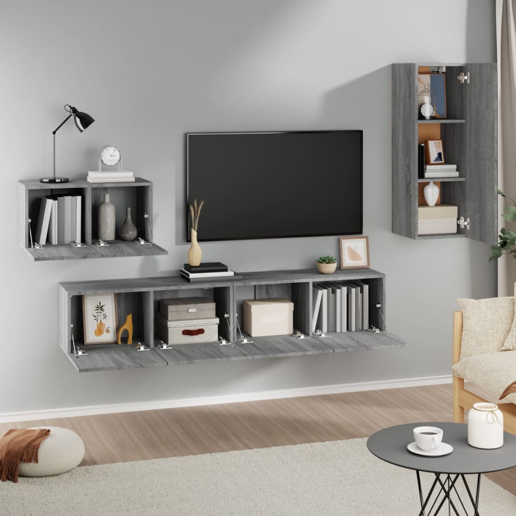 4-tlg. TV-Schrank-Set Grau Sonoma Holzwerkstoff
