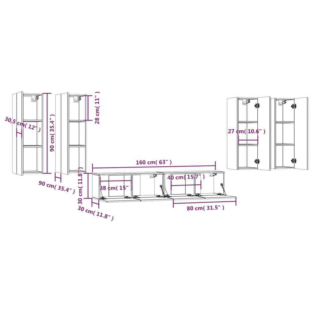 6-tlg. TV-Schrank-Set Sonoma-Eiche Holzwerkstoff